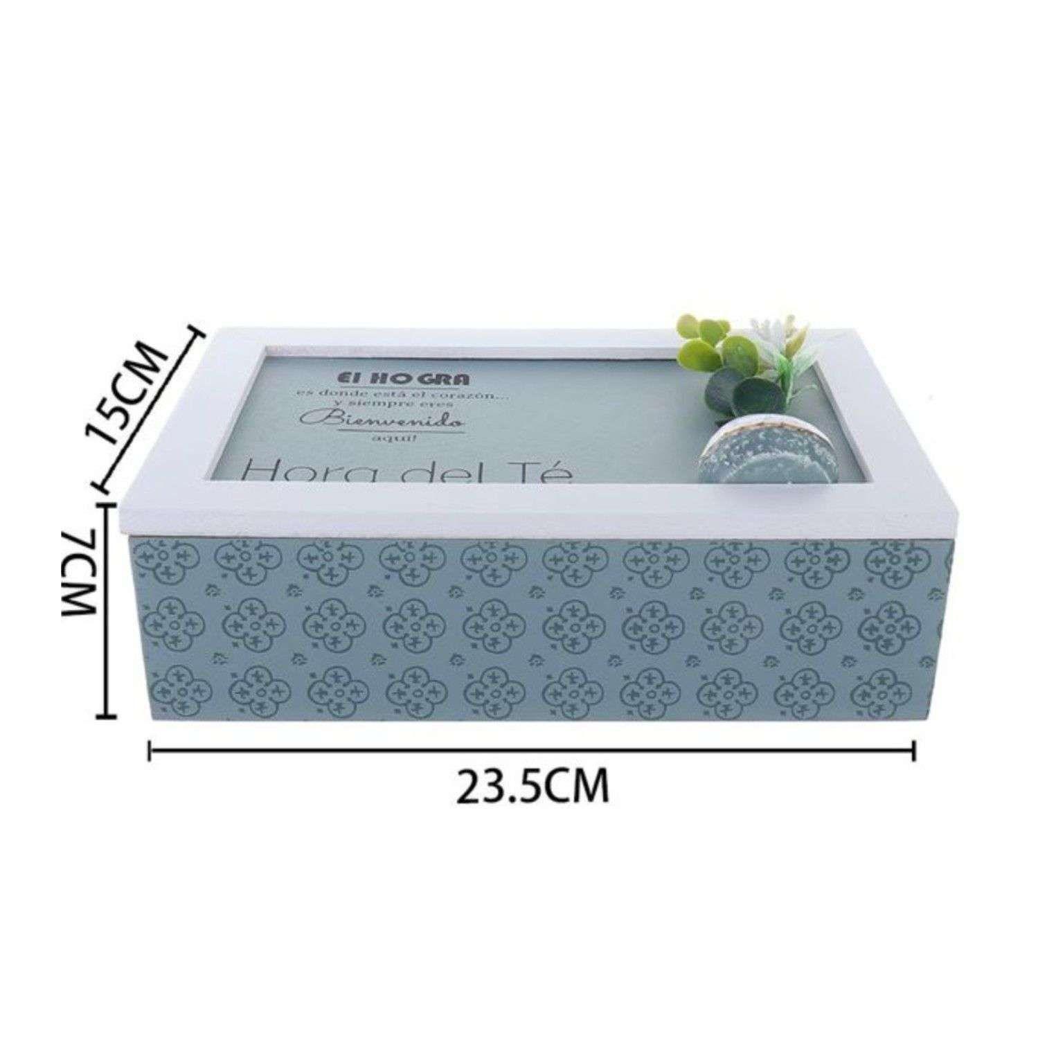Caja De Té Mediana De Madera 6 Espacios Azul-1