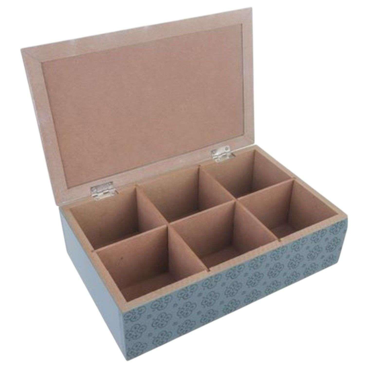 Caja De Té Mediana De Madera 6 Espacios Azul-2
