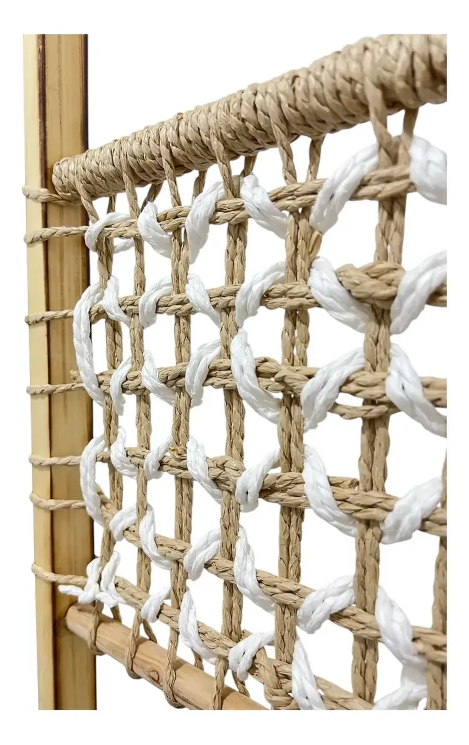 Biombo De Madera Resistente 3 Paneles Tejido Cuad 123x170cm Tejido Beige-2