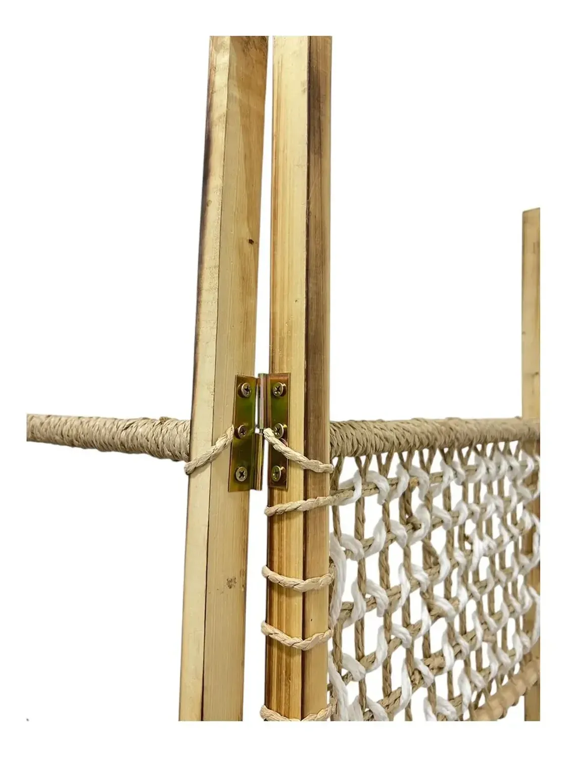 Biombo De Madera Resistente 3 Paneles Tejido Cuad 123x170cm Tejido Beige-3