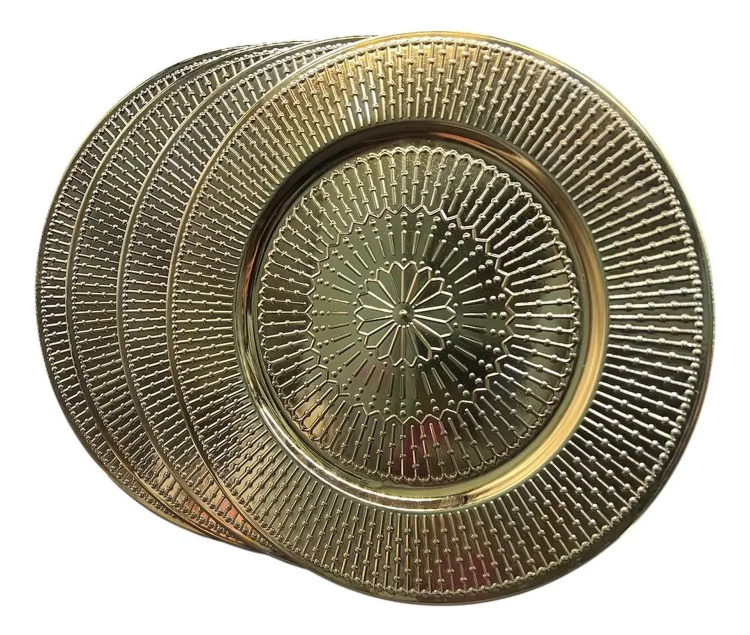 Pack 4 Plato De Decoracion Hogar Decorativo Metalico 33cm Marrón-0