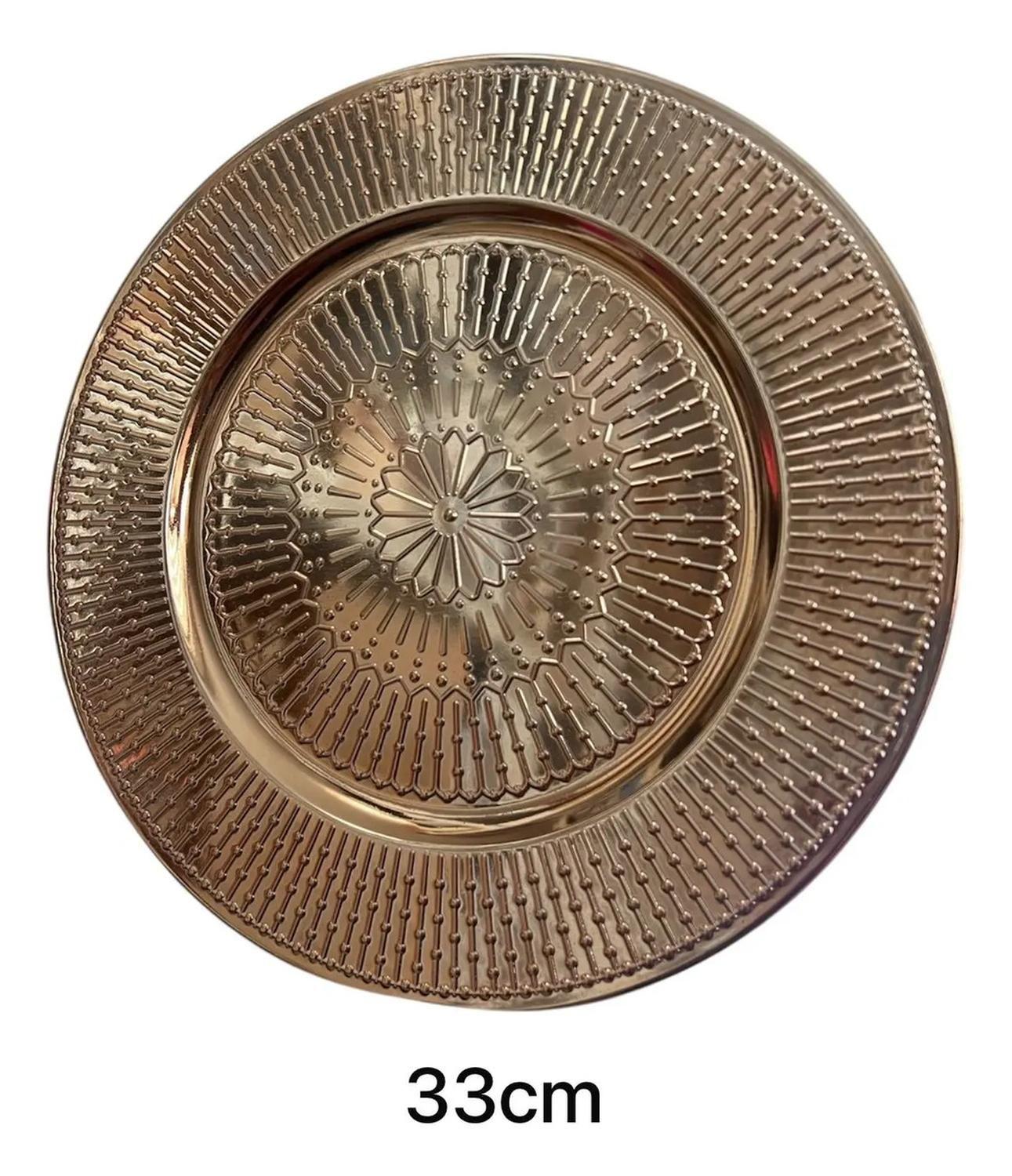 Pack 4 Plato De Decoracion Hogar Decorativo Metalico 33cm Marrón-2