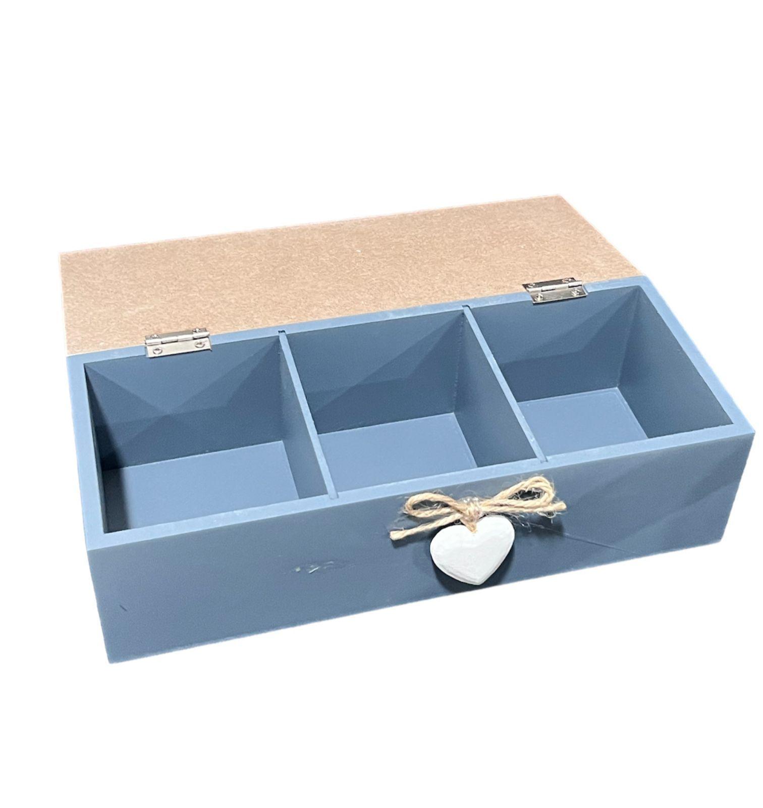 Caja De Té Mediana De Madera 3 Espacios Con Corazon Tea A-1