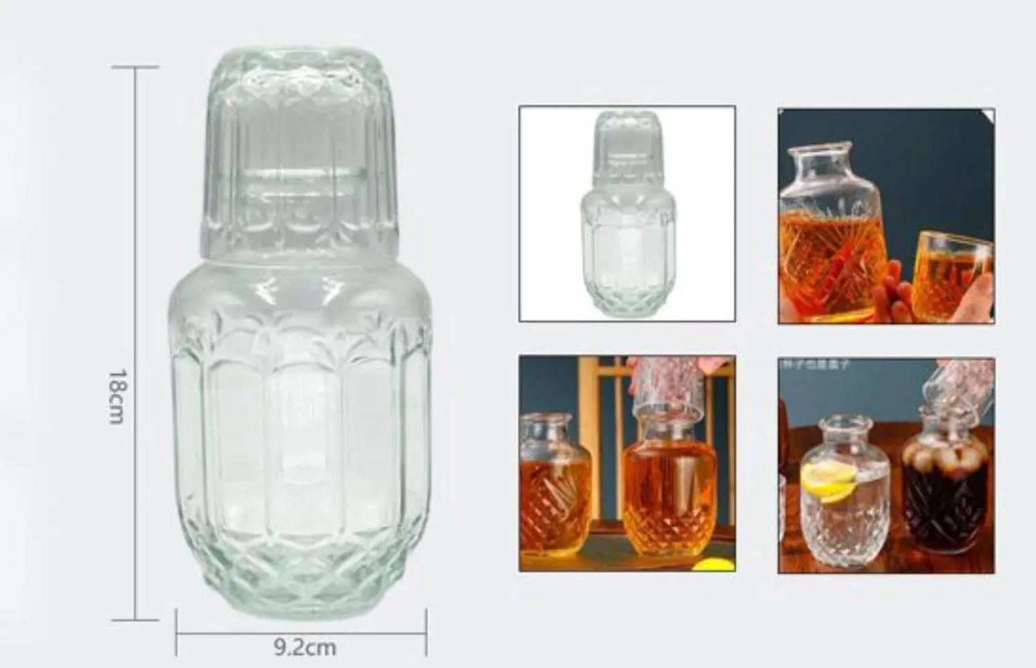 Botella De Vino Licor Con Vaso De Vidrio Hogar Bar 500ml Transparente-2