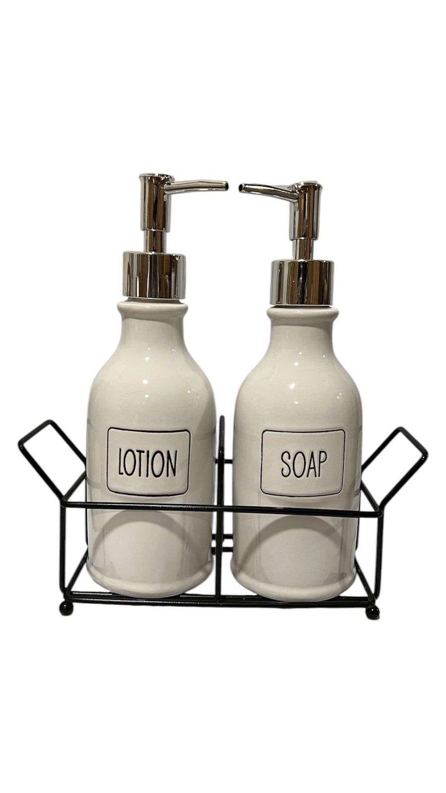 Set 2 Dispensador Jabón Y Locion Ceramica Con Cesta M1-0