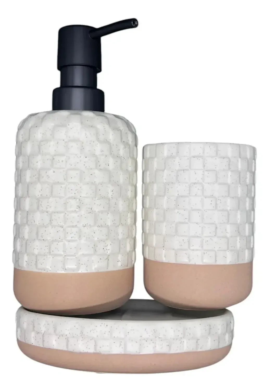 Set Juego De Baño 3 Pieza Jabon Dispensador Cepillo Ceramica Crema-0
