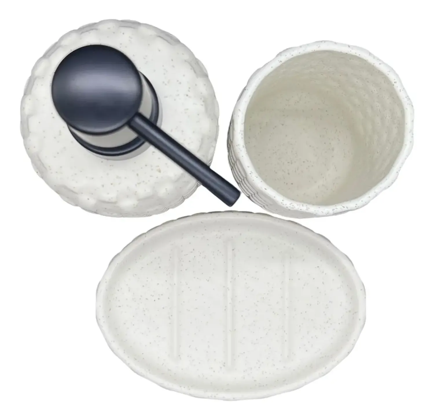 Set Juego De Baño 3 Pieza Jabon Dispensador Cepillo Ceramica Crema-5