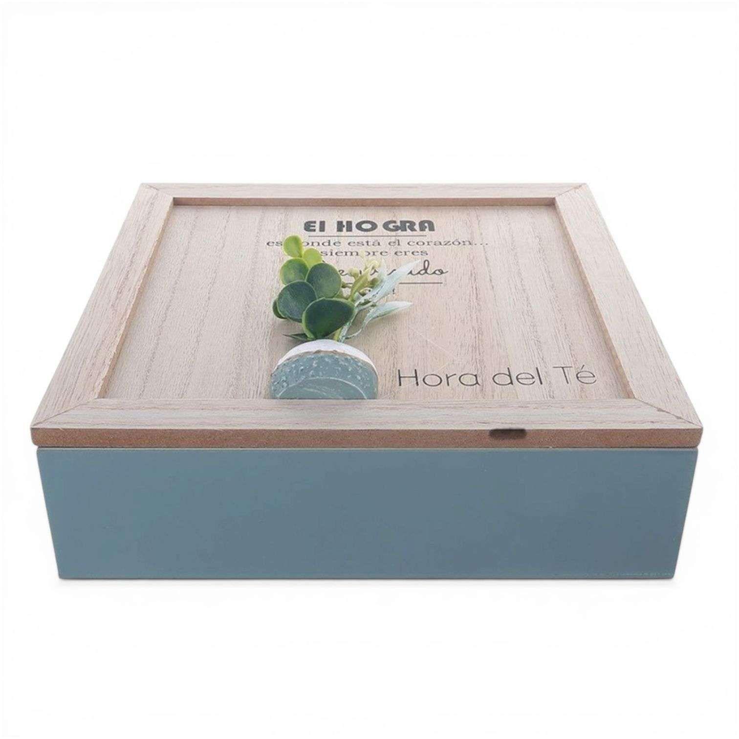 Caja De Té Mediana De Madera 9 Espacios Azul-0