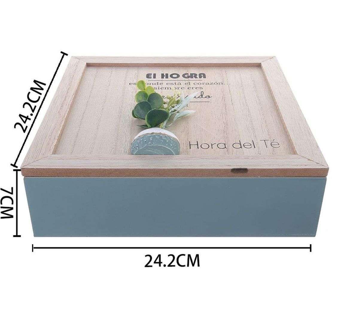 Caja De Té Mediana De Madera 9 Espacios Azul-1