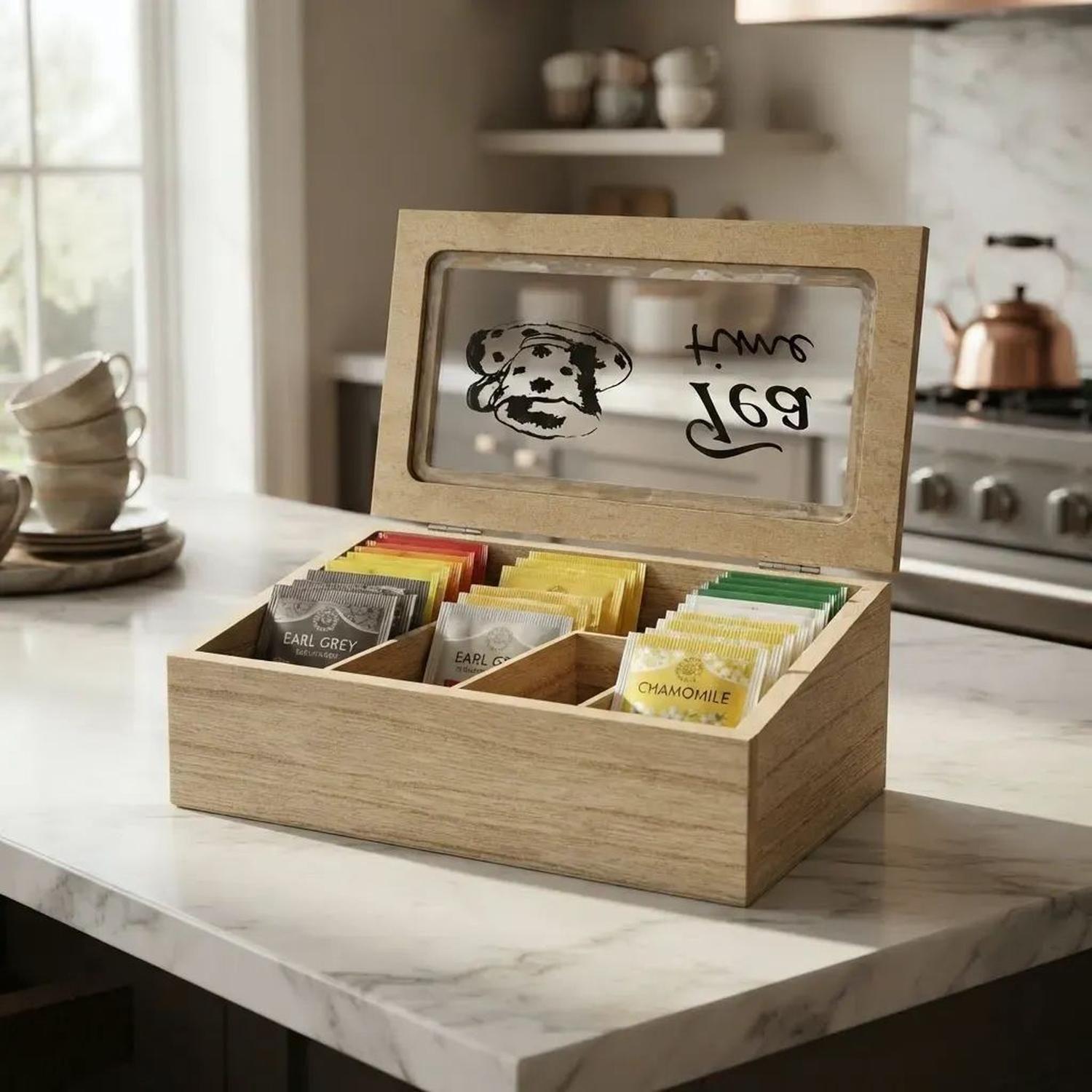 Caja De Té Mediana De Madera 2 Espacios Inclinada Marrón Claro-1