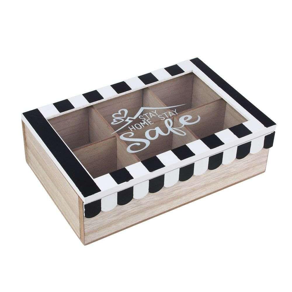 Caja De Té Mediana De Madera 6 Espacios Con Home Safe-0