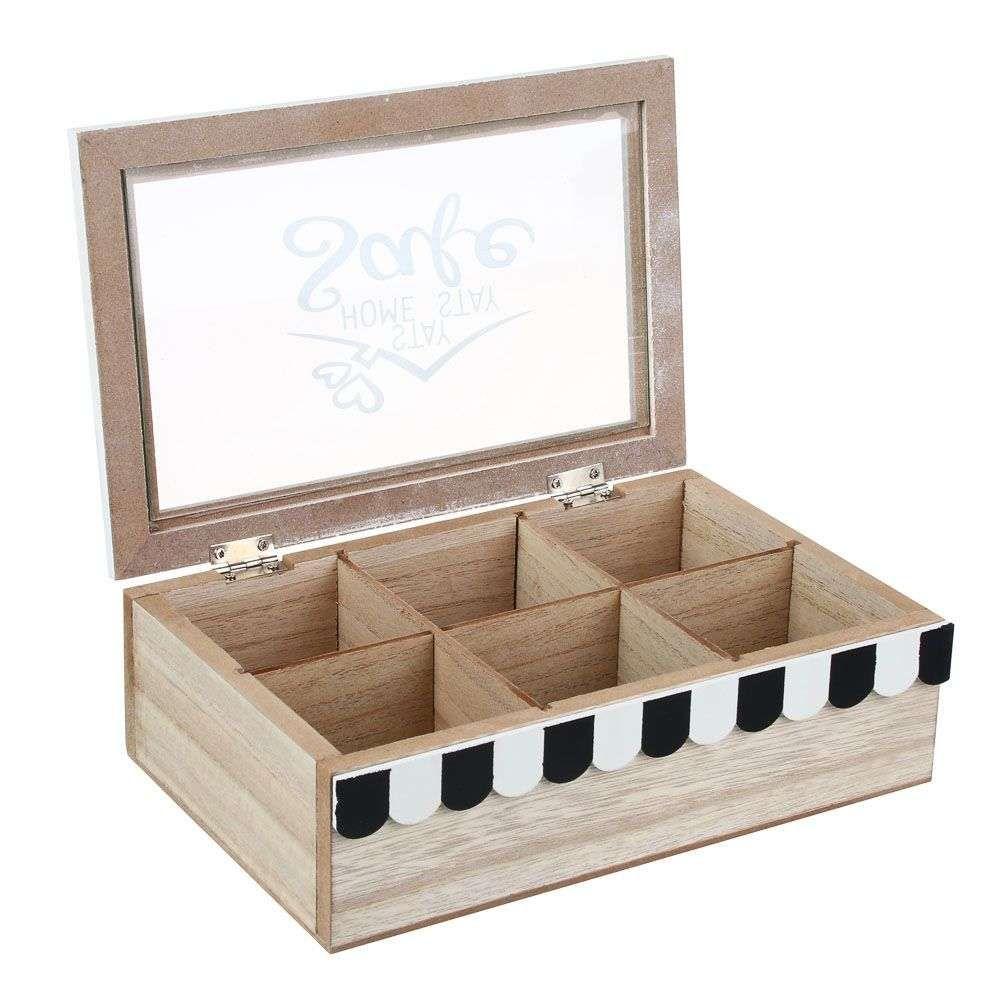 Caja De Té Mediana De Madera 6 Espacios Con Home Safe-1