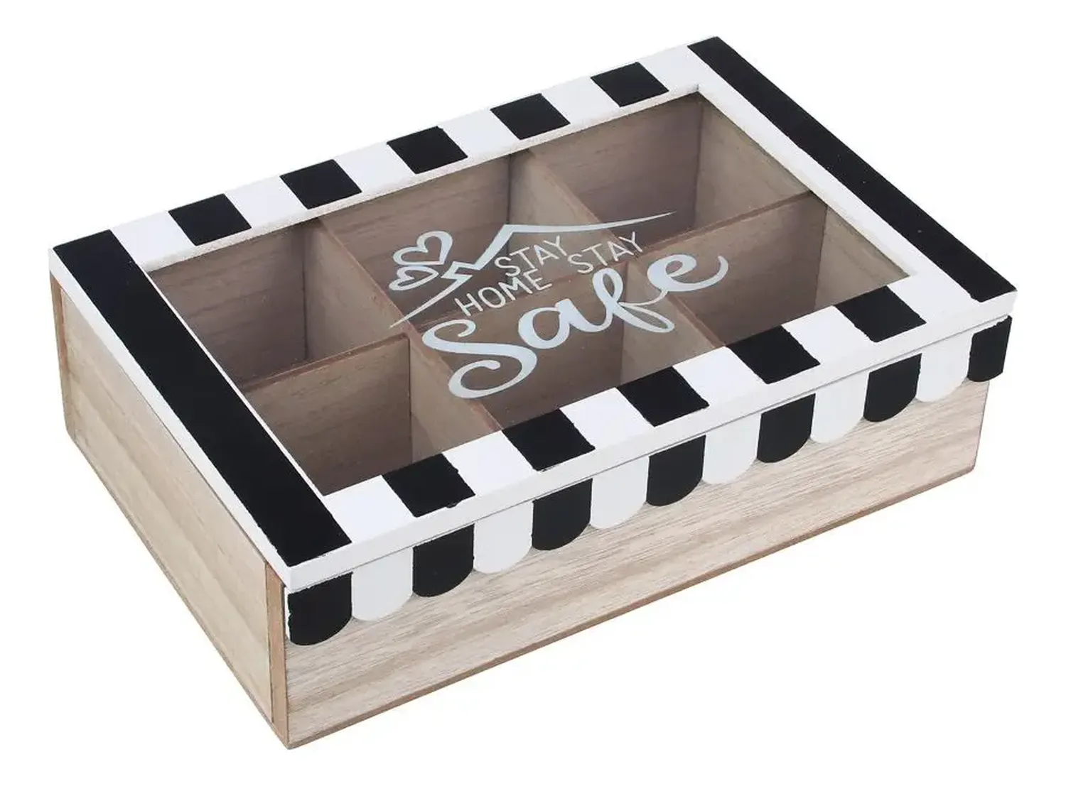 Caja De Té Mediana De Madera 6 Espacios Con Home Safe Blanco-0