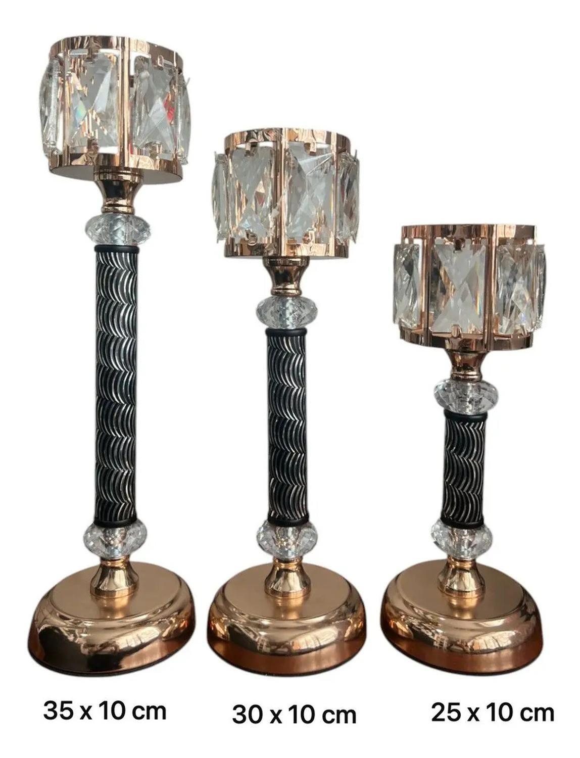 Pack 3 Porta Vela Candelabro Decorativo Elegante Diseño Dorado-1