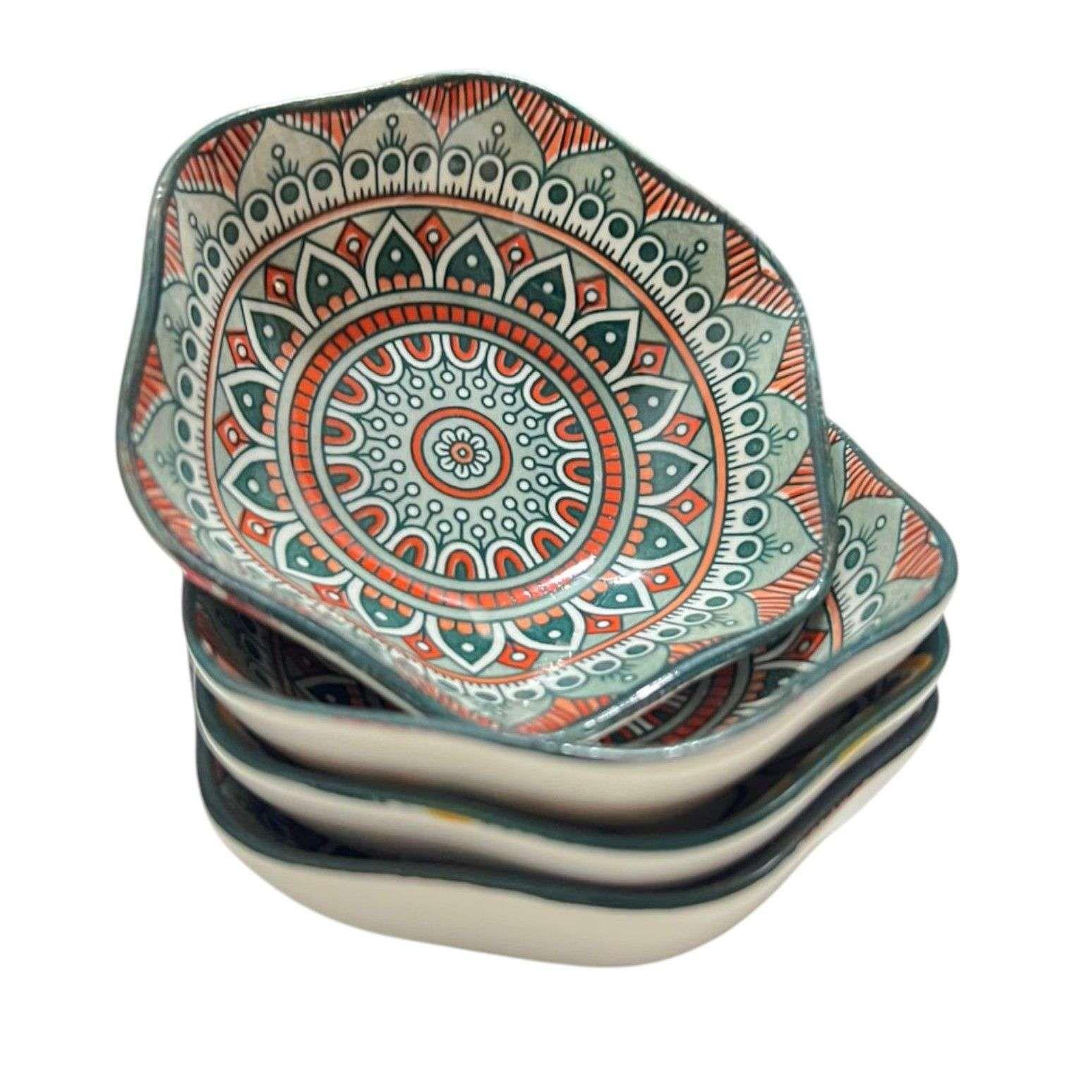 Pack 4 Platos Bowl Para Salsas Con Diseños Rombos 2-1