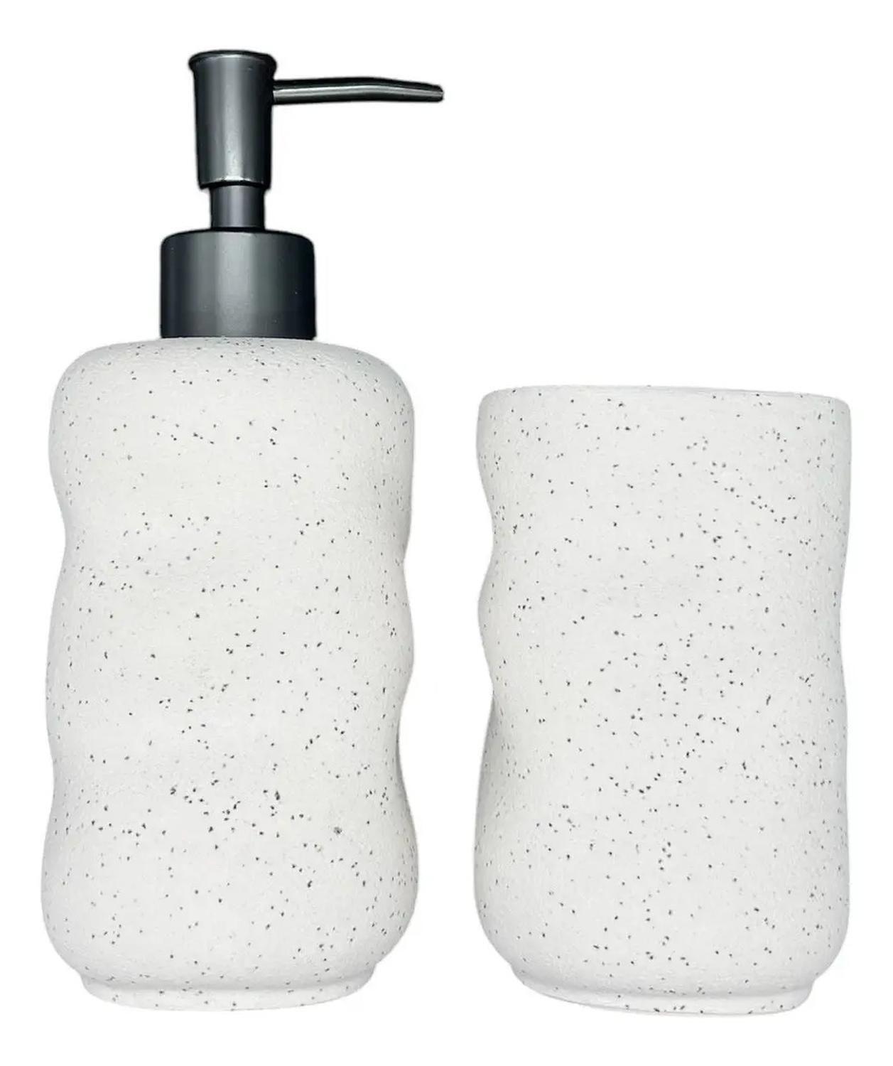 Set De Baño 2 Piezas Ceramica Jabon Porta Cepillo Bn Blanco-0