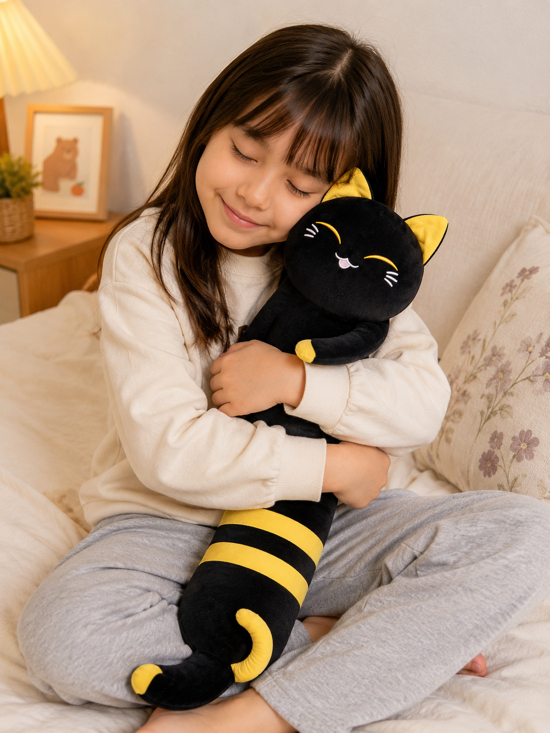 Peluche Almohada Alargado De Gato 75cm Azul-2