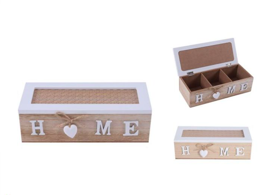 Caja De Té Mediana De Madera 3 Espacios Con Corazon Home-2