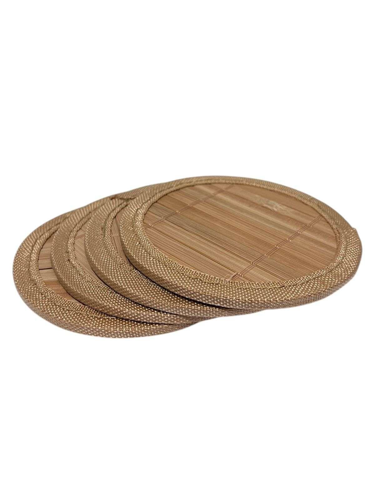 Set 4 Posavasos Madera Mimbre 4 Piezas Redondo-0