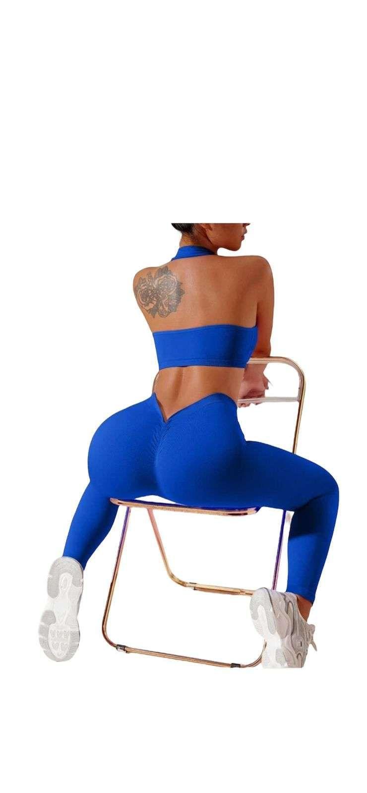 Conjunto Deportivo Mujer Gym Top Leggins Levanta Gluteo S-M Azul-1