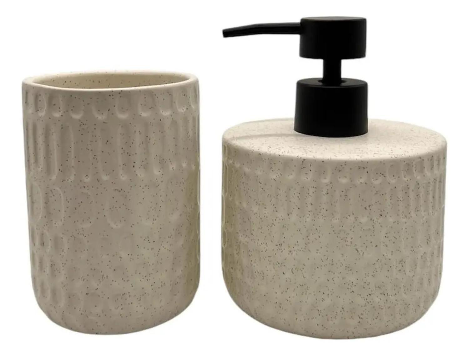 Set De Baño 2 Piezas Ceramica Jabon Porta Cepillo Elegante Crema-0