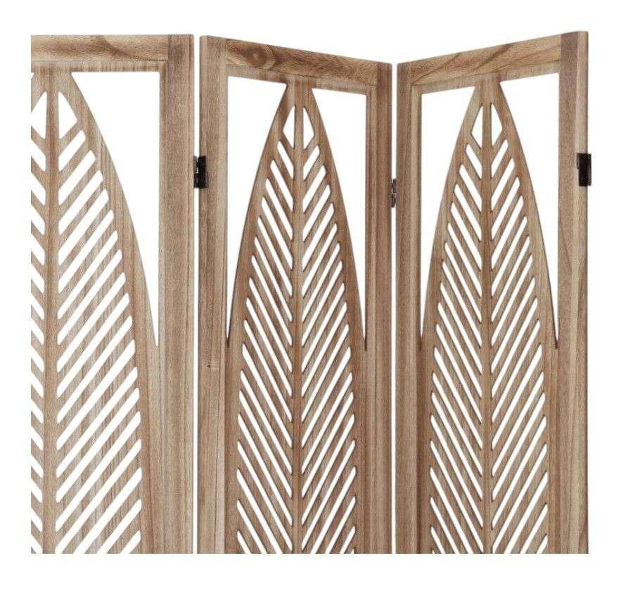 Biombo De Madera Resistente 4 Paneles Diseño Hoja 40x170cm-1