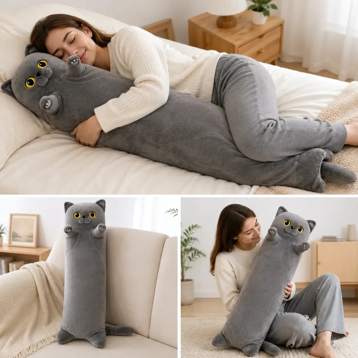 Peluche Almohada Alargado De Gato-2