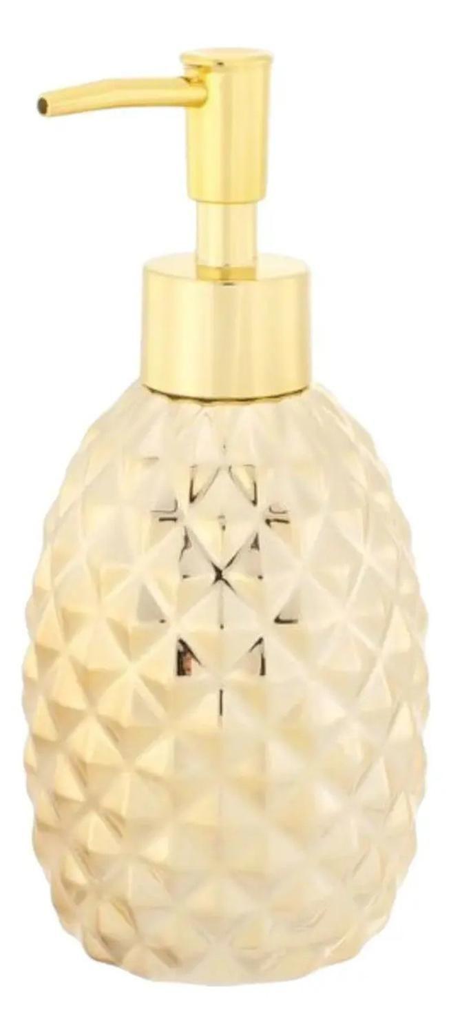 Dispensador Jabón Alcohol Gel 400ml Decorativo Piña Dorado-0