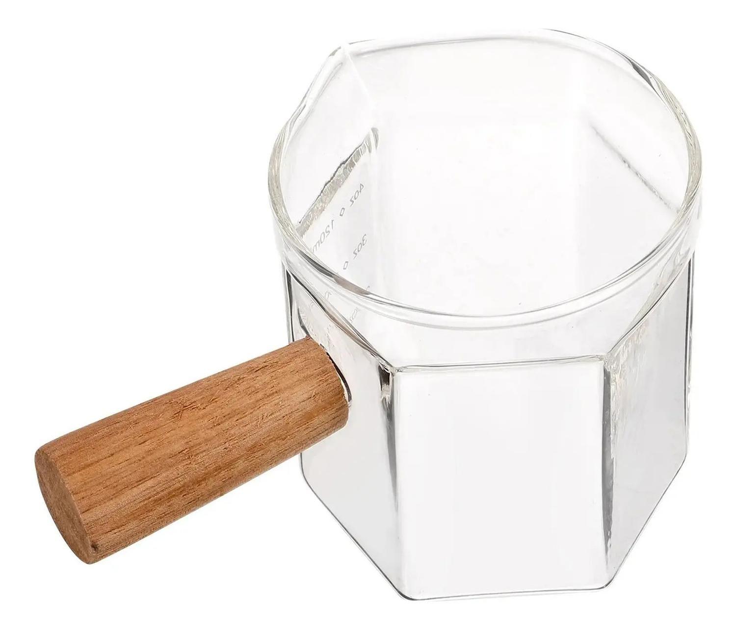 Taza Medidora Vidrio Vaso Medidor Cafe Leche Hexagonal 120ml Transparente-0