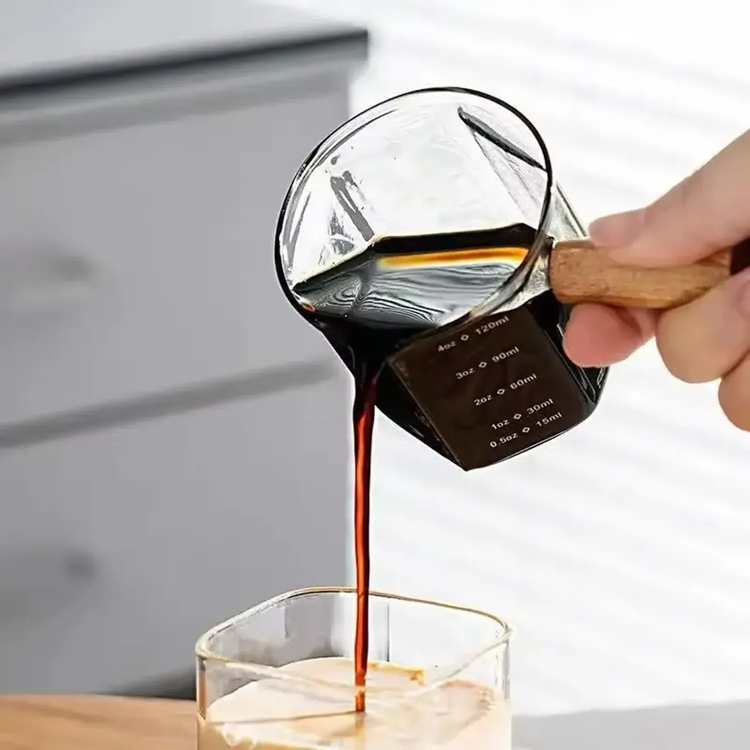 Taza Medidora Vidrio Vaso Medidor Cafe Leche Hexagonal 120ml Transparente-4