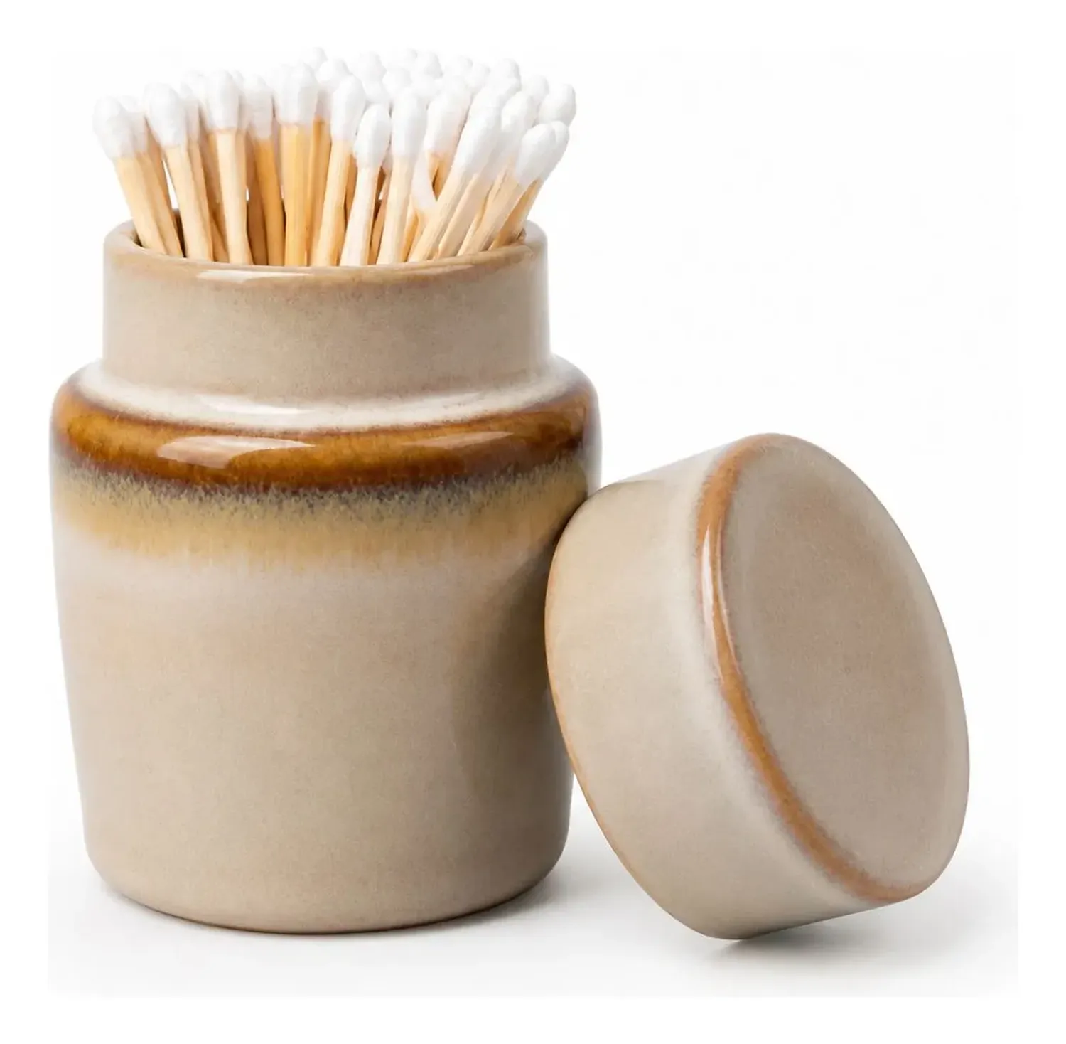 Envase Contenedor Frasco Cocina Baño Canister Ceramica Beige-2