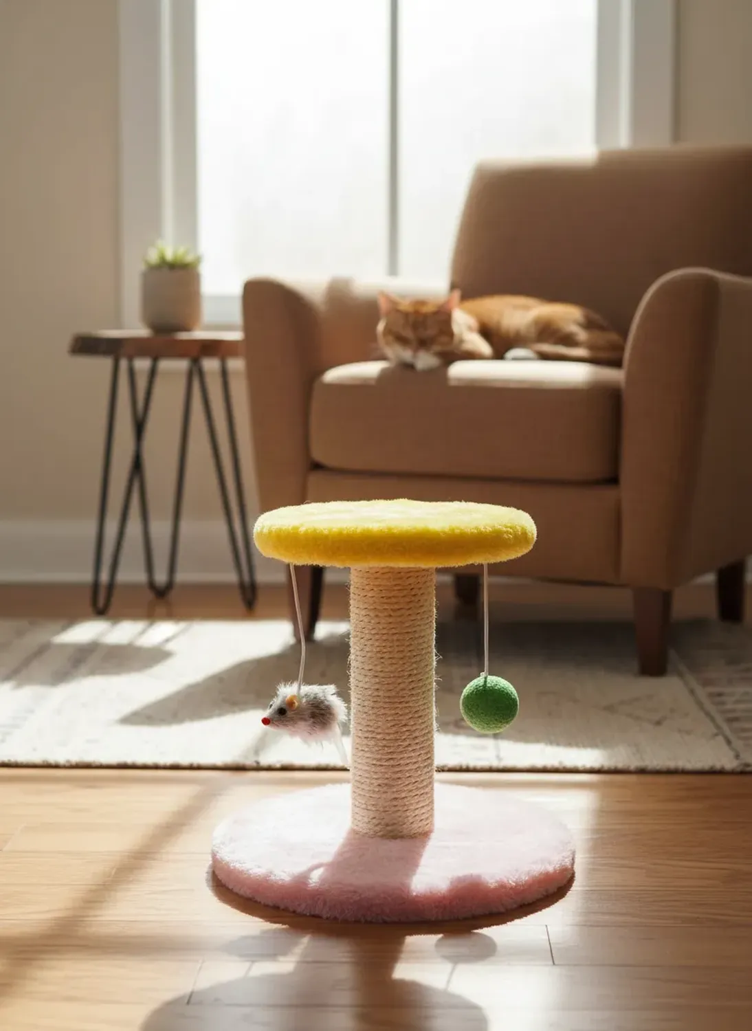 Juguete Rascador De Gato Interactivo De Un Piso 22cm Amarillo-2