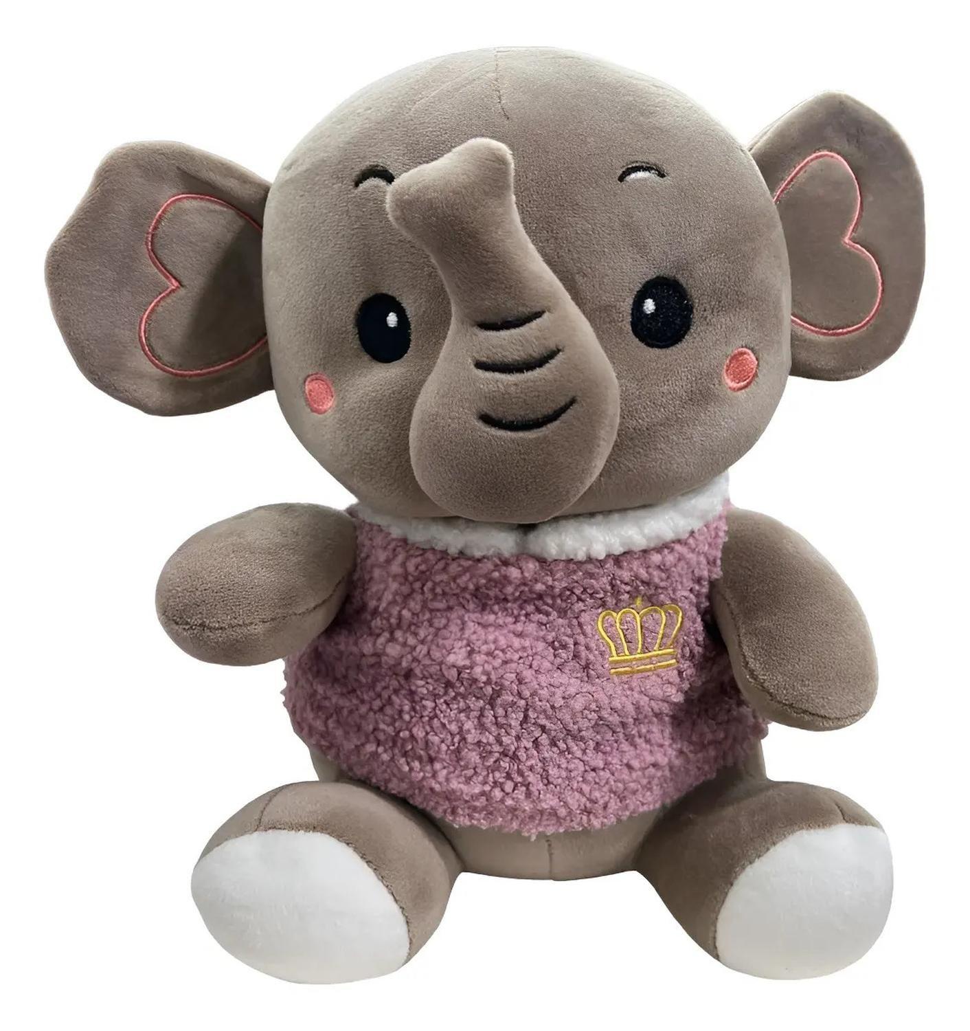 Peluche De Elefante Suave Y Divertido Con Vestido Rosa Chicle-0