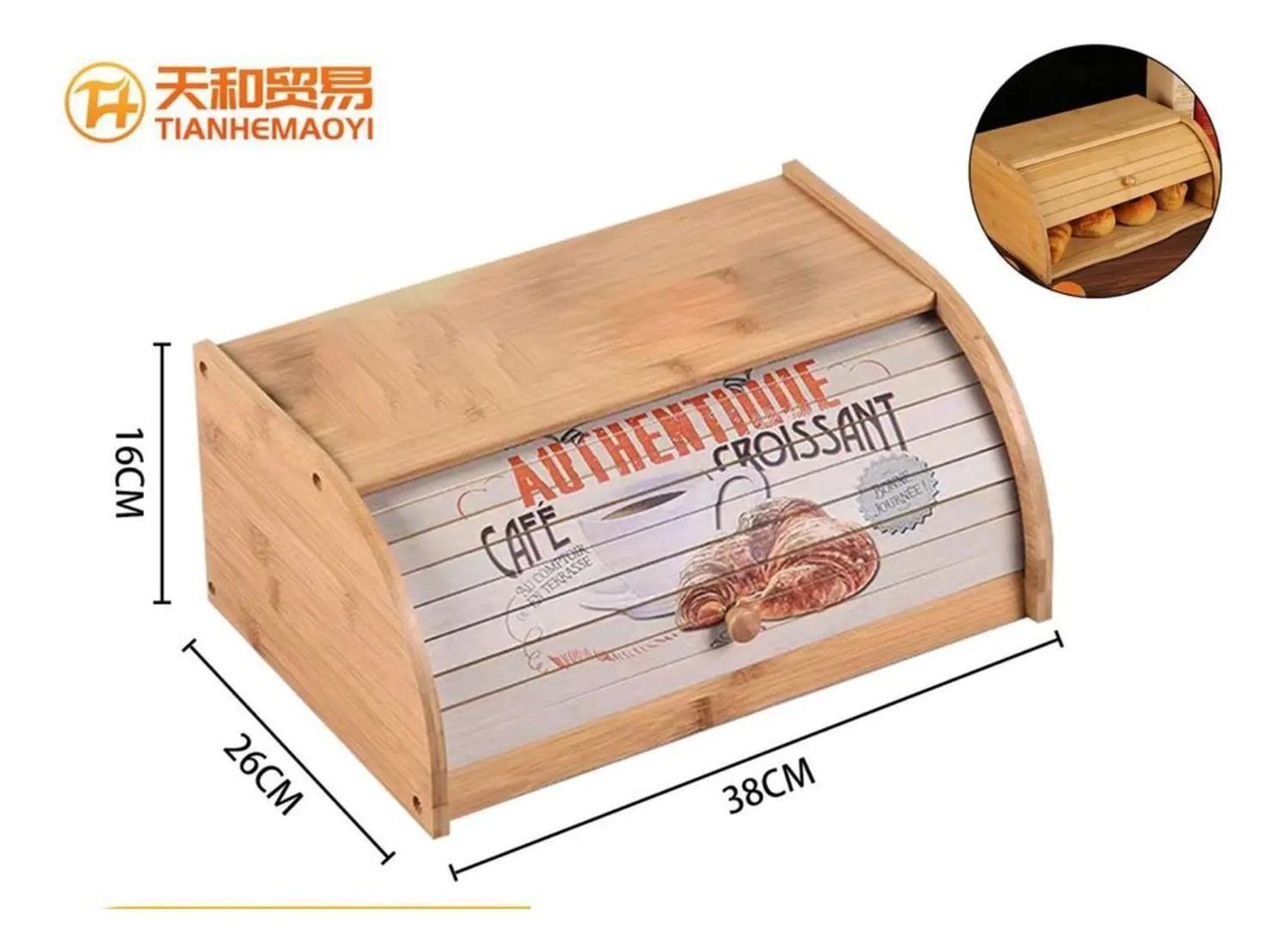 Panera Caja Madera Cesta De Pan Cuadrada 38x26cm Beige-2