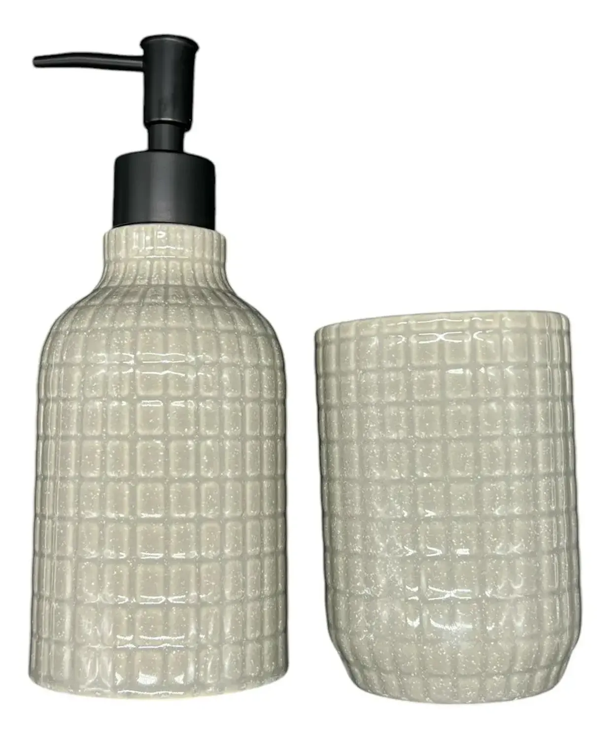 Set De Baño 2 Piezas Ceramica Jabon Porta Cepillo Brillante Gris-0