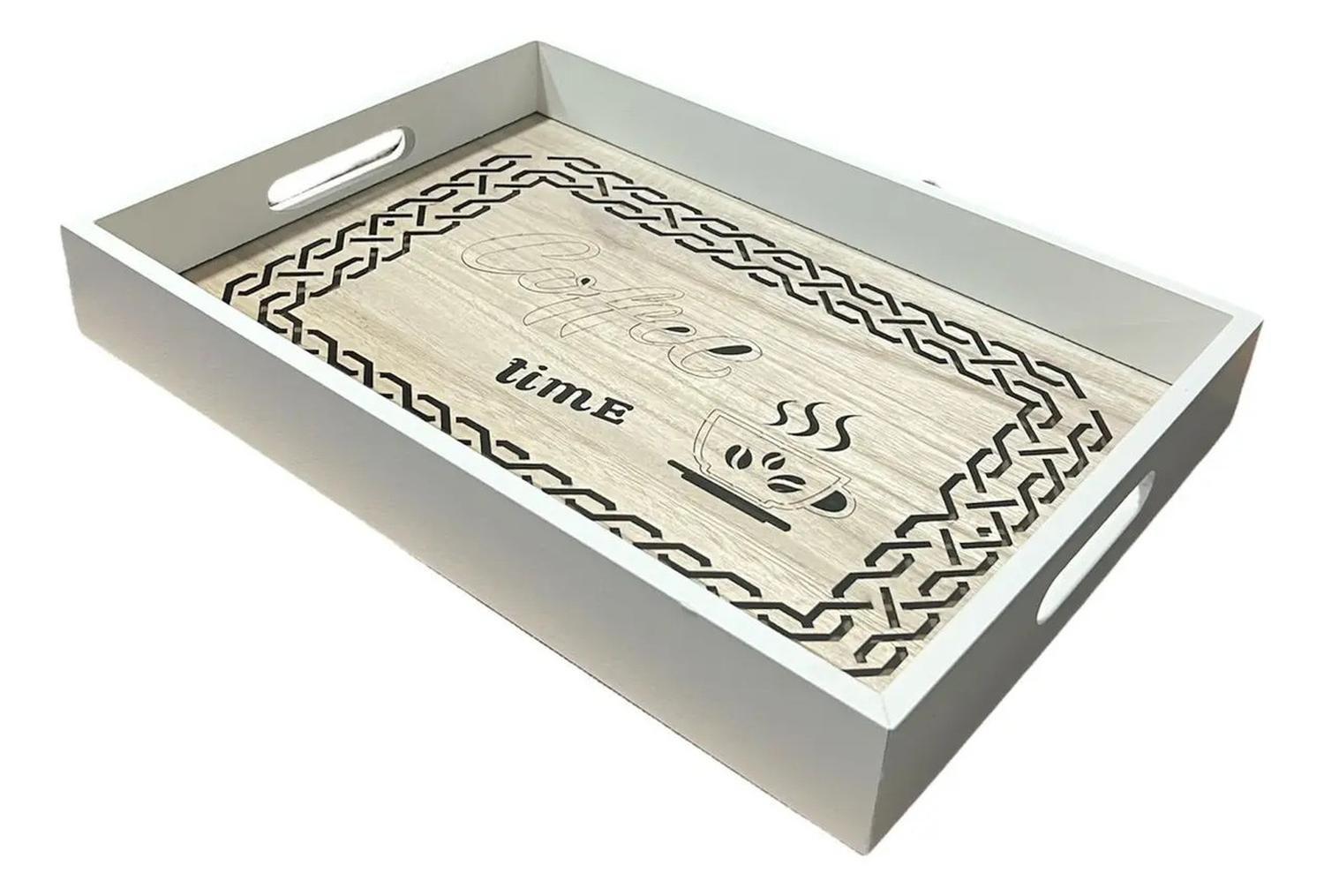 Bandeja Madera Servir Grande Con Diseños Tallados Coffee Beige-0