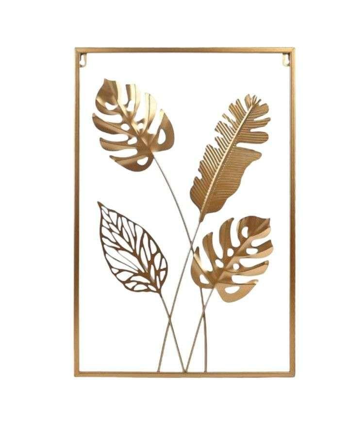 Adorno Decorativo Hojas Cuadro Estilo Metal 60x40cm-0