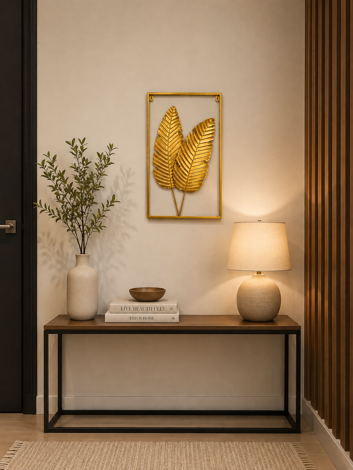 Adorno Decorativo Hojas Cuadro Estilo Metal 60x40cm Dorado-2