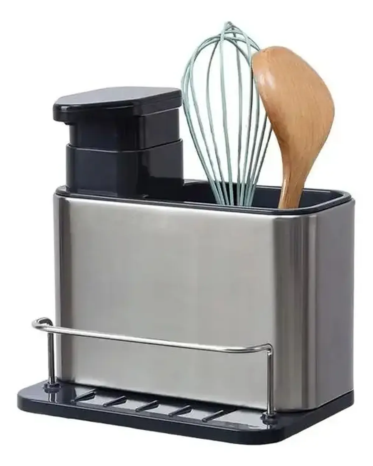 Dispensador Jabón Gel Acero Inoxidable Con Soporte Esponja Negro-0