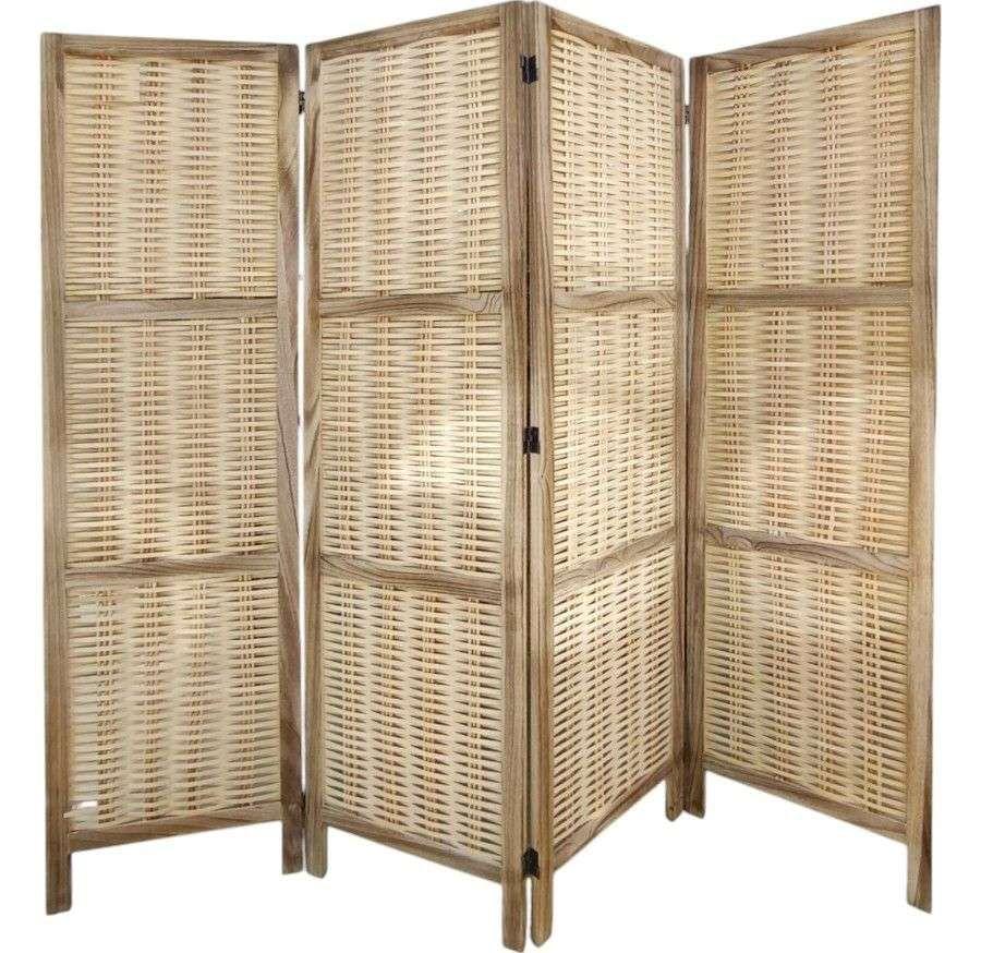 Biombo De Madera Resistente 3 Paneles Clasico Tejid 40x170cm-0