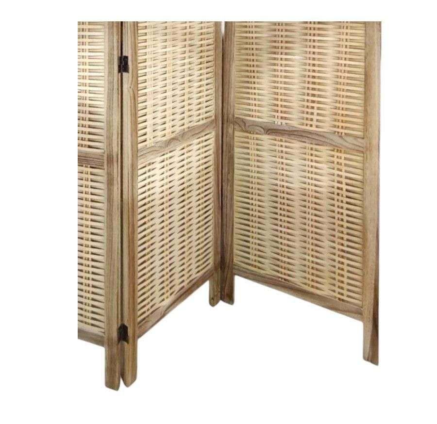 Biombo De Madera Resistente 3 Paneles Clasico Tejid 40x170cm-1