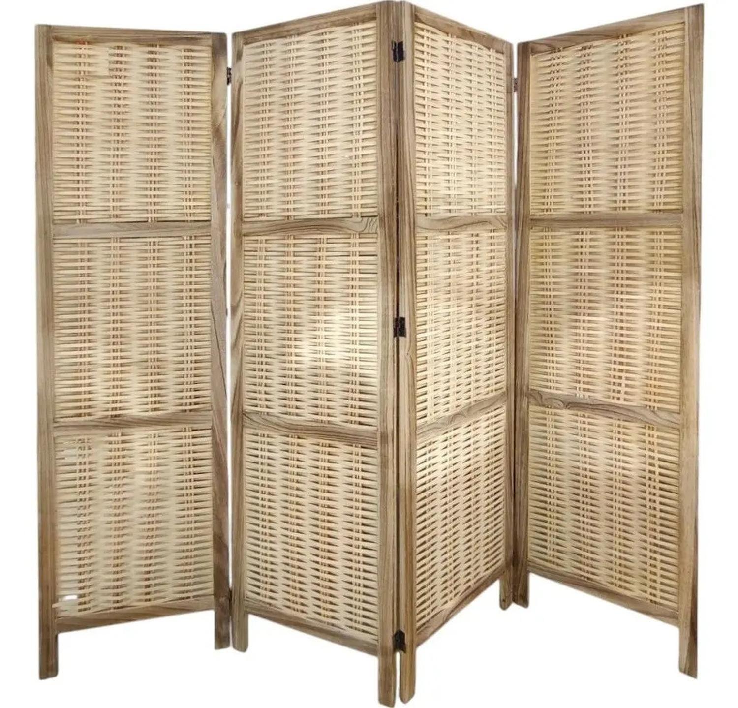 Biombo De Madera Resistente 3 Paneles Clasico Tejid 40x170cm Lisa Beige-0