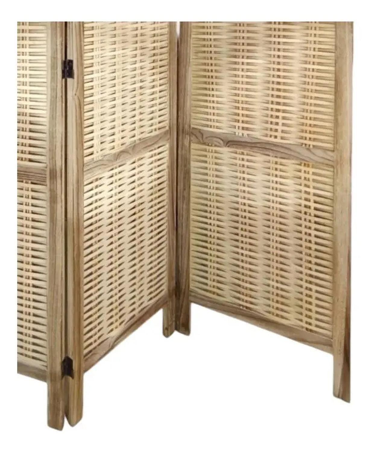Biombo De Madera Resistente 3 Paneles Clasico Tejid 40x170cm Lisa Beige-1