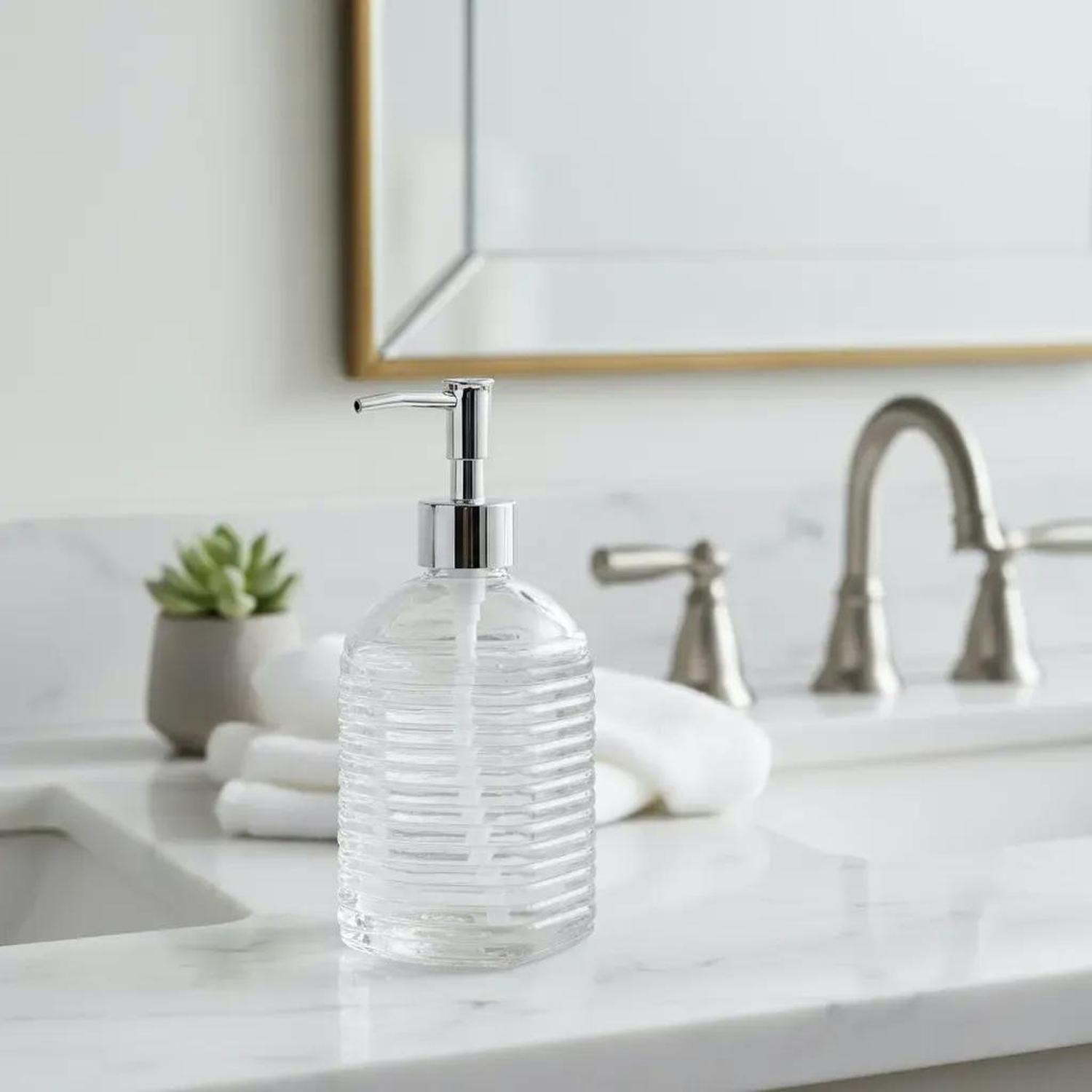 Dispensador Jabón Alcohol Gel 400ml Vidrio Decorativo Transparente-1
