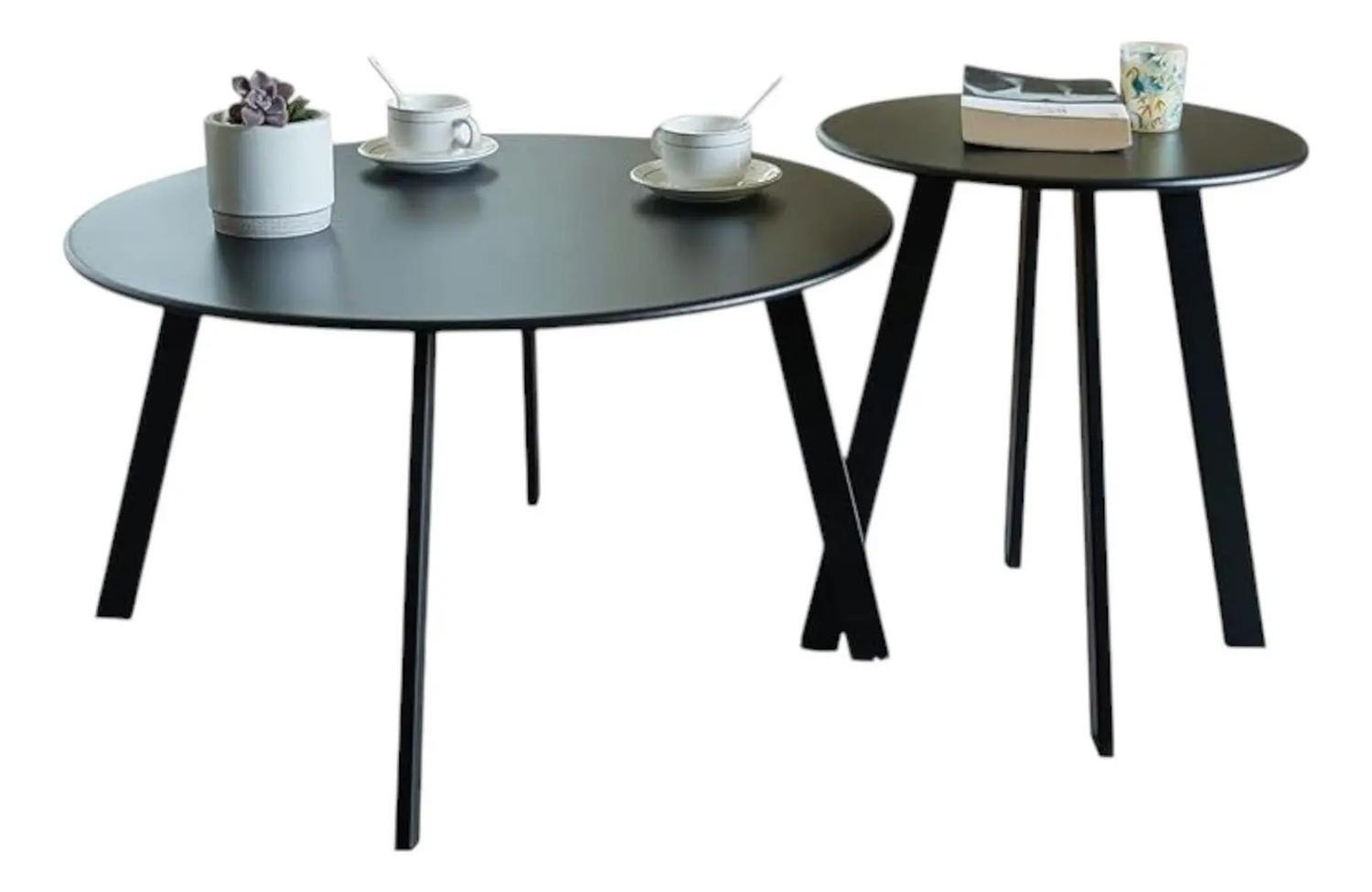Set 2 Mesas Laterales Centro Metal Negra Elegante Negro-0