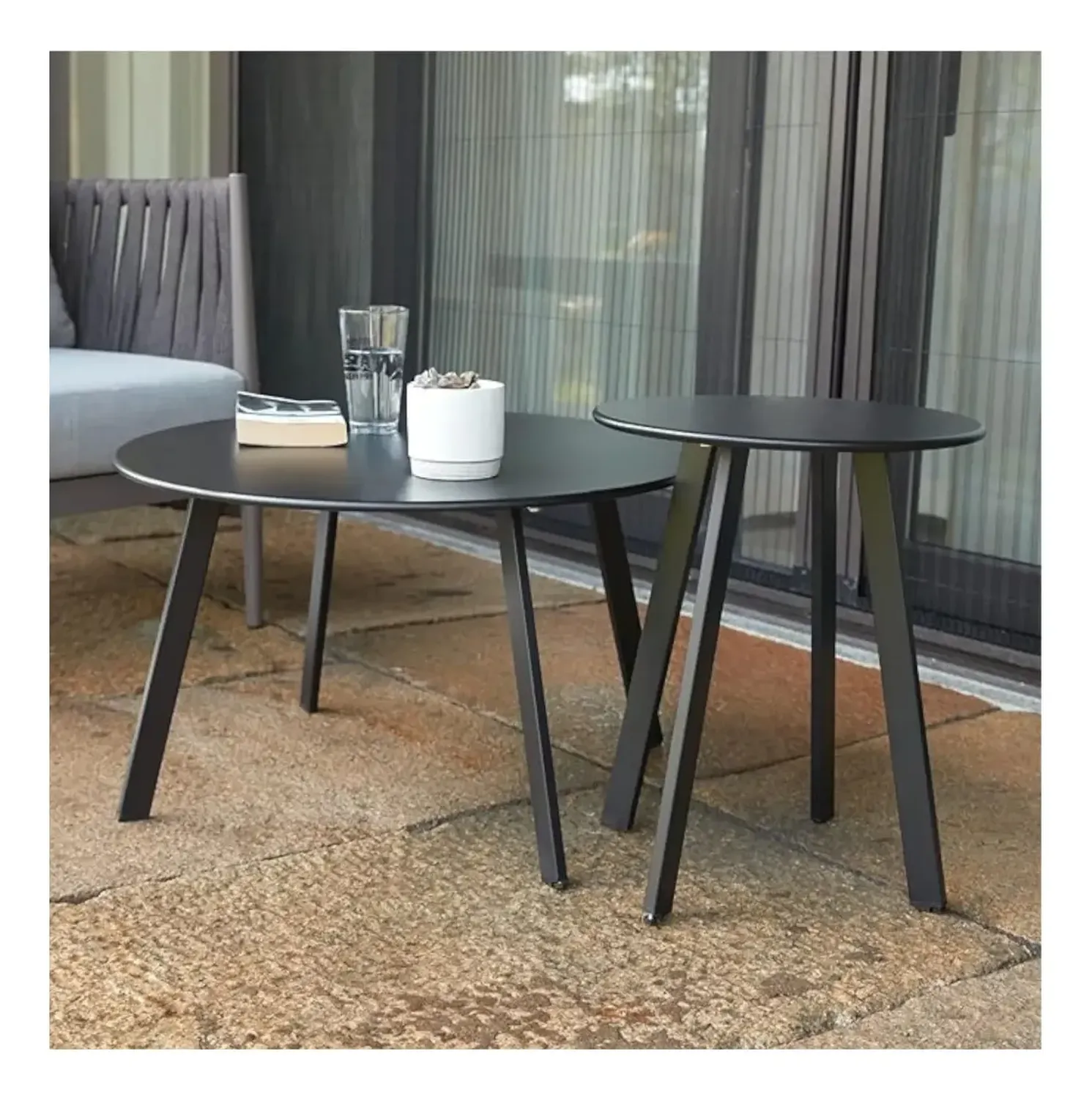 Set 2 Mesas Laterales Centro Metal Negra Elegante Negro-1