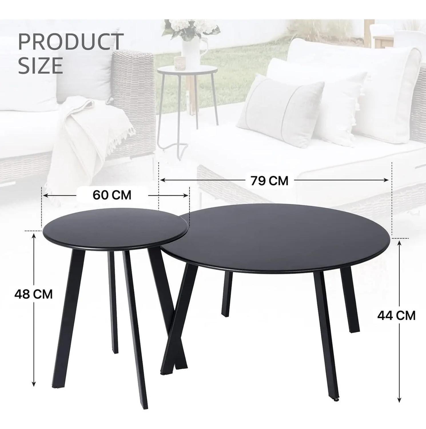 Set 2 Mesas Laterales Centro Metal Negra Elegante Negro-2