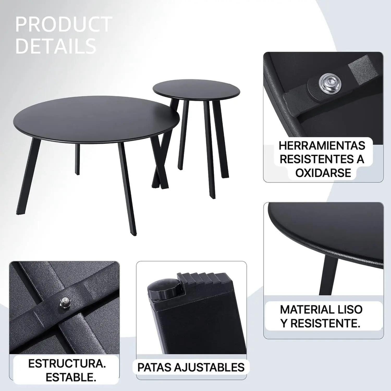 Set 2 Mesas Laterales Centro Metal Negra Elegante Negro-3
