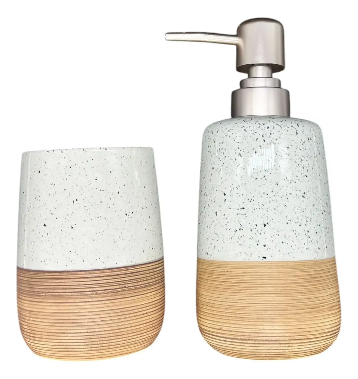 Set De Baño 2 Piezas Ceramica Jabon Porta Cepillo Bicolor Gris-0