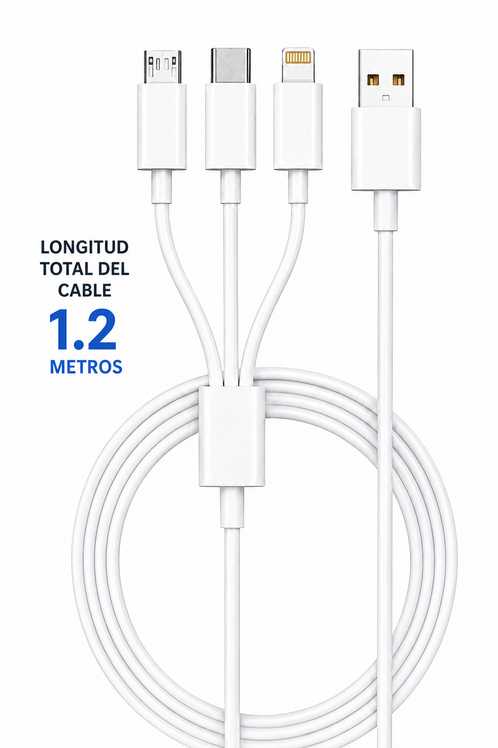 Cable De Carga 3 En 1 Lightning, Micro Usb Y Tipo C. 1.2m Negro-1